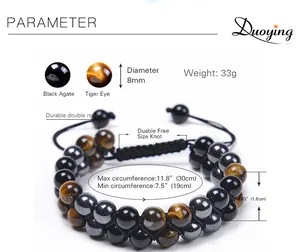 Guía de tallas detallada para la pulsera ajustable de ojo de tigre y ágata negra
