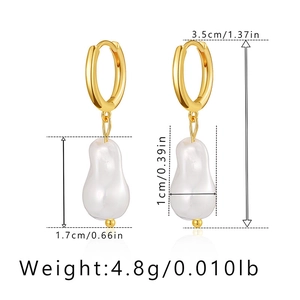 Detailed size chart showing baroque pearl earrings dimensions and weight in cm and inches