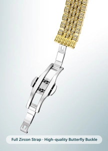Detail of luxury full zircon gold strap with high-quality butterfly buckle for men's watch