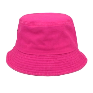 Detailed view of the hot pink washed cotton bucket hat with visible stitching and metal eyelets
