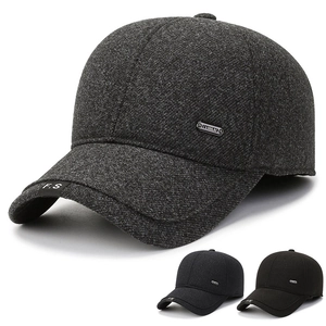 Men Winter Baseball Cap With Earflaps Warm Fleece Lined Felt Texture Peaked Hat Adjustable Outdoor Casual Dad Hat