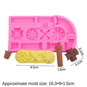 Siliconen fondantvorm met industriële tandwielen en pijpen voor mechanische taarten