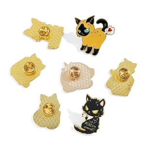 Funny cartoon cat enamel pins set featuring a cat drinking milk tea and witty text