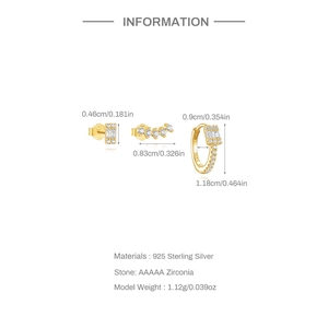 Detailed size specifications for S925 silver stud earrings with zirconia stones