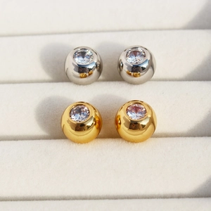 Fashion High-End Single Large Zirconia Round Stud Earrings For Women Brass 925 Sterling Silver Earring Post Elegant Daily Jewelry
