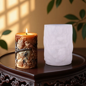 DIY silicone mold for birds and flowers embossed cylindrical pillar candle ornaments