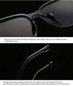 Detail of polarized sunglasses showing ergonomic silicone nose pads and non-slip temples