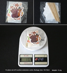 Detailed view of 12pcs Thanksgiving cupcake toppers with turkey design and bamboo sticks