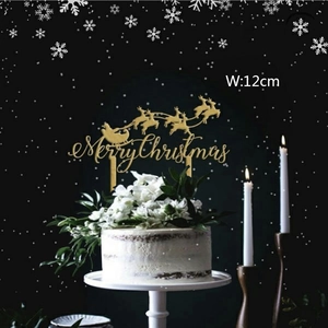 Golden Merry Christmas reindeer acrylic cake topper decoration 12cm width on cream cake