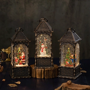 Vintage Moroccan style Christmas lantern musical box with Santa and snowman scene