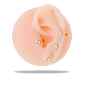 G23 titanium gold cartilage studs with zircon on ear model in geometric shapes