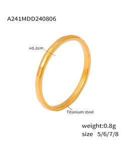 Detail view of a 2mm bamboo style titanium steel ring in gold finish with size specs