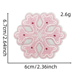 Pink cartoon snowflake embroidered patch for clothing with detailed size measurement