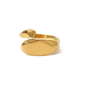 Irregular oval minimalist 18k gold-plated titanium steel adjustable open ring