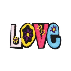 Colorful LOVE letter patches with purple floral embroidery for DIY clothing and bags