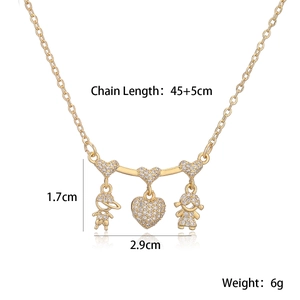 Detailed size chart for gold plated boy and girl pendant necklace with measurements