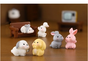 Miniature resin rabbit figurines in various colors for creative micro landscape decor
