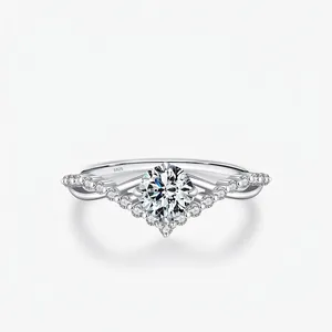 MODIAN 0.5ct D Color Moissanite 925 Sterling Silver Crown Ring Elegant V Shape Engagement Wedding Finger Ring For Women Jewelry