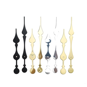 Classic metal spade clock hands set in black, gold, silver, and champagne finishes