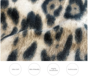 Macro detail of leopard print scarf fabric showing soft cashmere-like texture and fiber