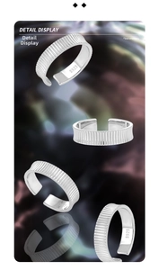Detail showing S925 sterling silver stamp and vertical striped texture on the ring