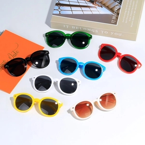 Lunettes De Soleil Rondes Enfants Protection UV Monture Plastique Verre Résine Mode Rétro Pour Garçons Filles Tout-Petits