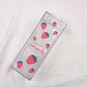 500ml transparent square milk carton bottle with strawberry pattern and screw cap