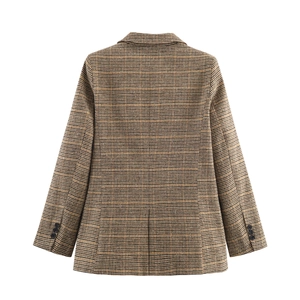 Damen Blazer mit braunem Hahnentrittmuster, Rückenschlitz und strukturiertem Gewebe