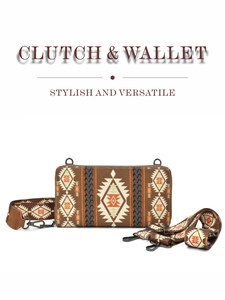 Detail of bohemian canvas clutch with geometric patterns and two detachable straps