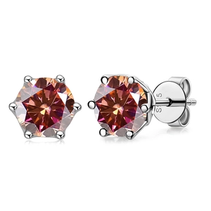 Detailed close-up of S925 sterling silver earring with 6-prong champagne stone setting