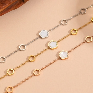 Elegant stainless steel clover flower bracelets in silver, gold and rose gold finishes