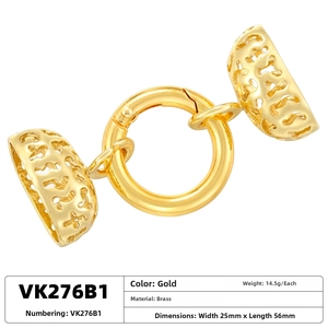 Macro view of gold plated brass hollow heart clasp for DIY necklace making 56mm