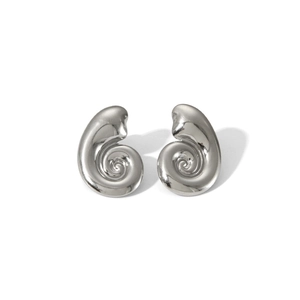 Détail des boucles d'oreilles spirale en acier inoxydable poli avec finition miroir