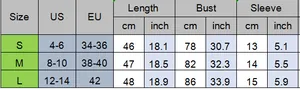 Detailed size chart for women's slim fit short sleeve ruched t-shirt in US and EU sizes