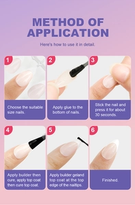 Detailed six-step guide for applying French press-on nails with glue and top coat