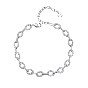 Bracelet chaîne en argent sterling S925 avec maillons micro-pavés en oxyde de zirconium