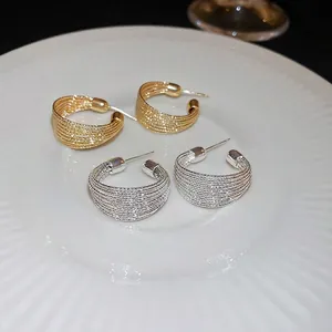 Geometric Braided Textured C Shaped Hoop Earrings With Silver Earring Post Copper Metal Minimalist Jewelry For Women