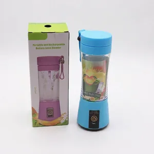 Mini frullatore elettrico portatile da 380ml ricaricabile tramite USB celeste con scatola