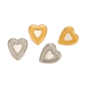Elegant 18K gold and silver plated heart earrings with white shell inlay for women