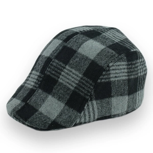 Klassische Baskenmütze mit Karomuster in Schwarz-Grau, warme Wollmütze für Herren im Winter