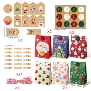 Detailed view of Christmas gift bag set with dimensions, clips and stickers