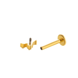 Golden titanium butterfly internal thread labret stud and flat back piercing barbell