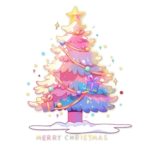 Pink cartoon Christmas tree window sticker with colorful gift boxes and ornaments