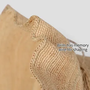Handmade raffia straw hat with adjustable shape memory wire brim for sun protection
