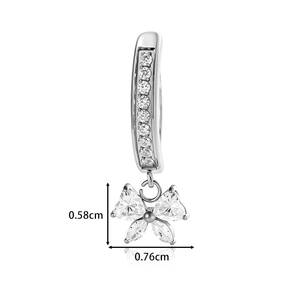 G23 titanium navel piercing with heart zircon bow pendant and curved diamond bar