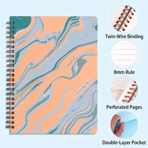 Minimalist A5 spiral notebook with marble cover and convenient inner storage pockets
