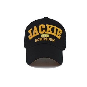 Casquette baseball noire en coton et mesh avec broderie 3D jaune Jackie Robinson 1869