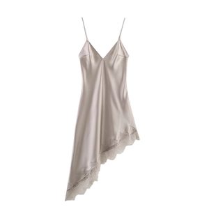 Vestito Camisole In Raso Da Donna Tessuto Raso Acetato Bordo In Pizzo Asimmetrico Scollo A V Senza Maniche Vacanza Party