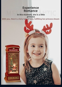 Red Christmas telephone booth water globe with Santa and sparkling glitter interior