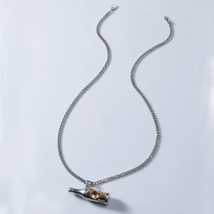 Skull bottle opener necklace with silver curb chain and gold skull pendant for men